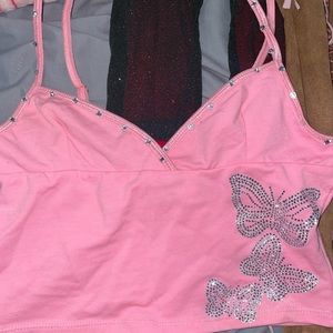 NWOT baby pink rhinestone tank top
